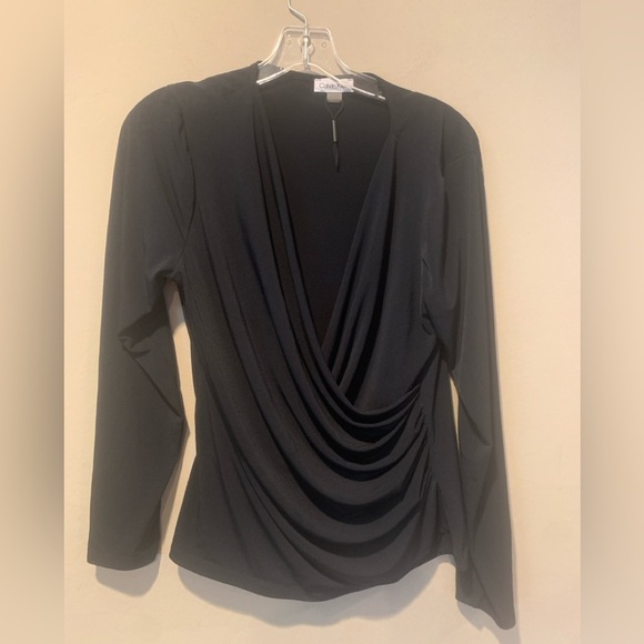 Calvin Klein Black Asymmetrical Draped Blouse - Picture 1 of 3